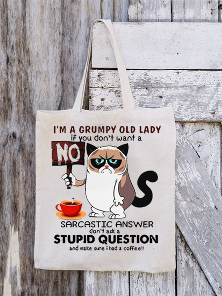 

Women‘s Funny Cat I’m A Grumpy Old Lady If You Don’t Want A Sarcastic Answer Don’t Ask A Stupid Question And Make Sure I Had A Coffee Shopping Tote, White, Bags