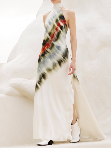 

Women's Wedding Party Halter Satin Elegant Dress, White, Maxi Dresses