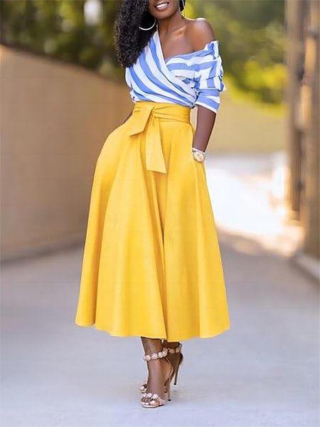 

Plain Regular Fit Casual Skirt, Yellow, Skirts