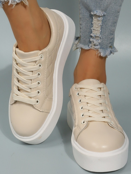 

Women's Off White PU Block Heel Flats Outdoor Sneakers, Sneakers