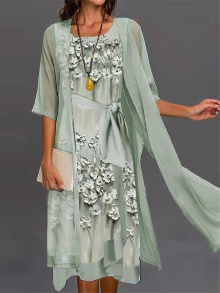 

Boho Crew Neck Floral Two-Piece Set, Green, Formal Dresses