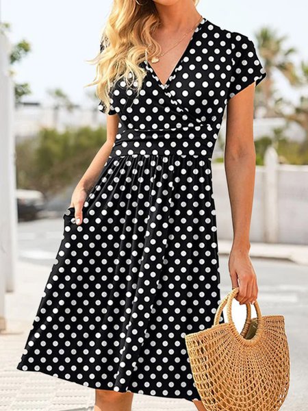 

Elegant Polka Dots Regular Fit Cross Neck Dress, Black, Dresses