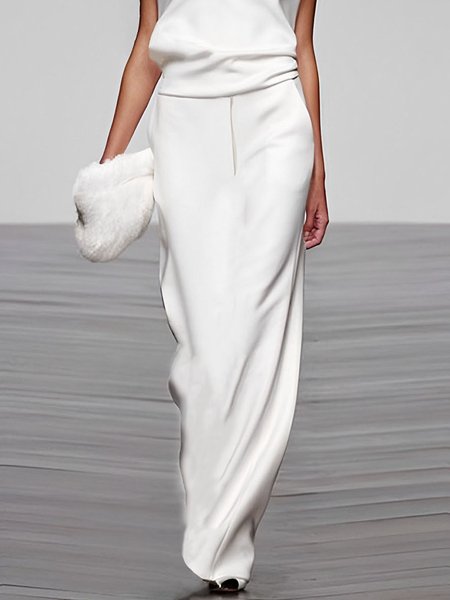 

Regular Fit Elegant Plain Long Skirt, White, Skirts