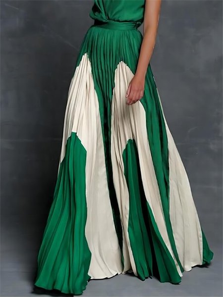 

No Elasticity Casual Loose Color Block Skirt, As picture, Skirts