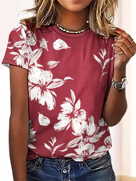 

Women's Plant Floral Crew Neck Casual T-Shirt, As picture, T-shirts