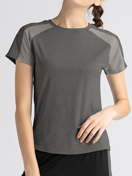 

Sports t-shirt female sense beautiful back mesh breathable running fitness clothing quick-drying short-sleeved yoga clothing top, Gray, T-Shirts