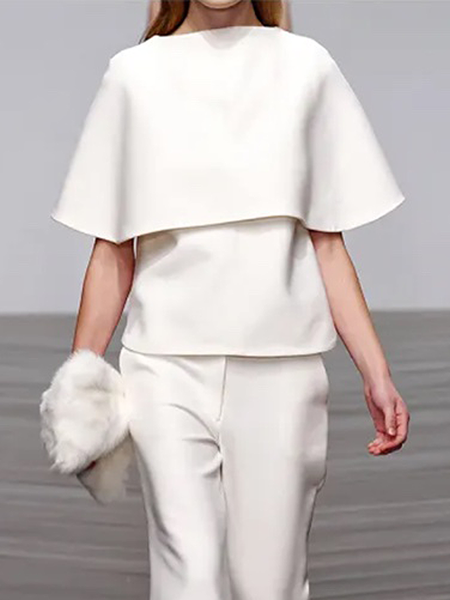 

Loose Urban Loose Crew Neck Cap sleeve Shirt, White, Blouses and Shirts