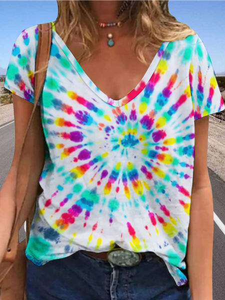 

Women's Tie-Dye Print Crew Neck Casual T-Shirt, As picture, T-shirts