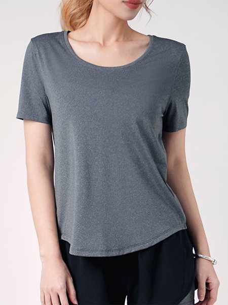 

Loose beautiful back hollowed out sports short sleeve quick dry T-shirt Yoga clothes, Gray, T-Shirts