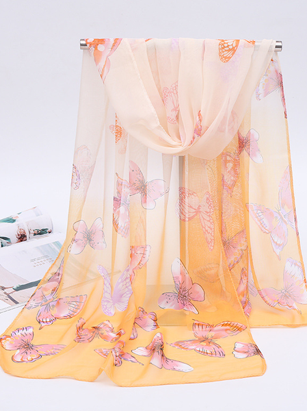 

Women's Butterfly Pattern Print Silk Scarf, Yellow, Scarfs