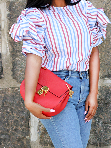 

Loose Striped Short sleeve Urban Crew Neck Shirt, Stripe, Blouses and Shirts