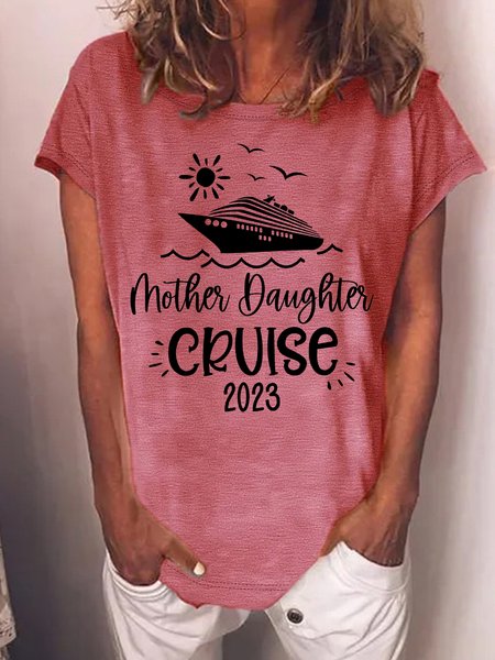

Women's Mother Daughter Cruise 2023 Funny Graphic Printing Cotton-Blend Casual Text Letters T-Shirt, Red, T-shirts