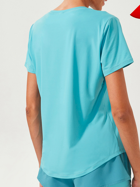 

Crew Neck Plain Casual Loose T-Shirt, Cyan, T-Shirts