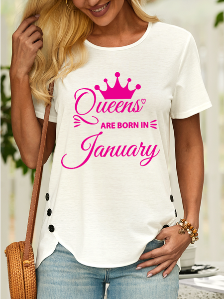 

Women's Queens Are Born In January Casual Text Letters T-Shirt, White, T-shirts