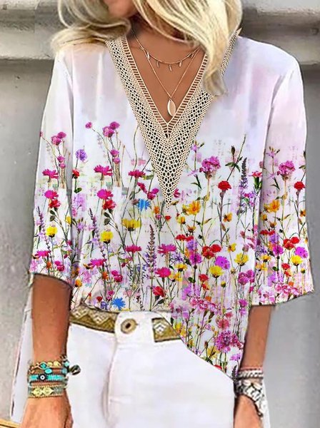 

Boho Lace Floral Shirt, Pink, Shirts & Blouses