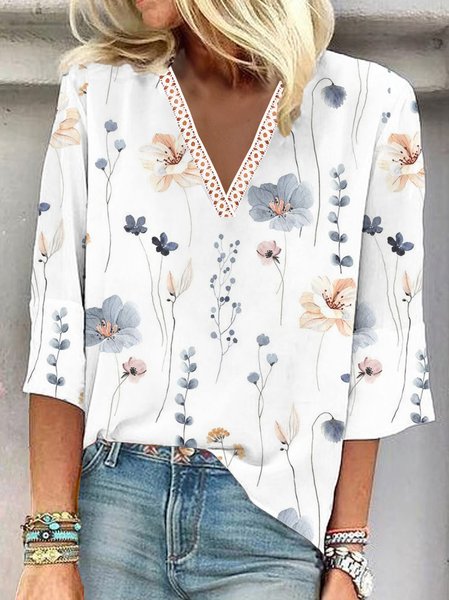 Lace Casual V Neck Shirt