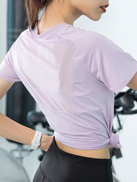 

Plain Crew Neck Casual Loose T-Shirt, Light purple, T-Shirts