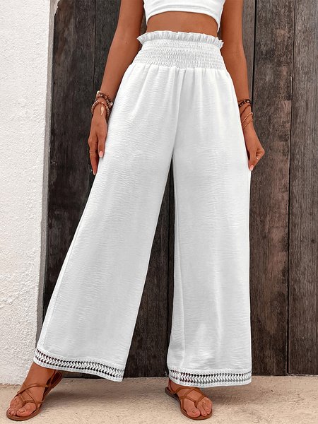 

Elastic Band Plain Loose Casual Pants, White, Pants