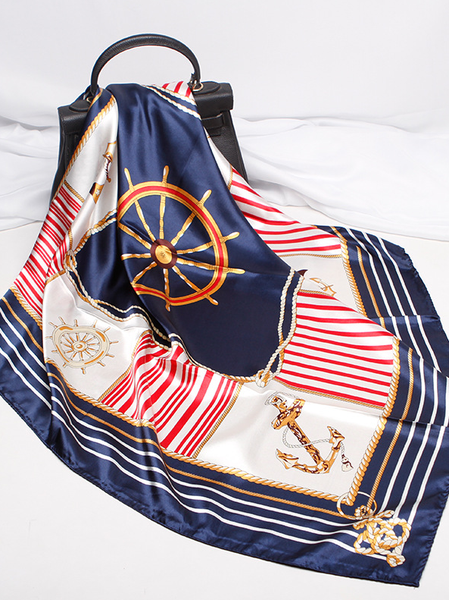 Women's Anchor Pattern Print Silk Scarf, As picture, Scarfs