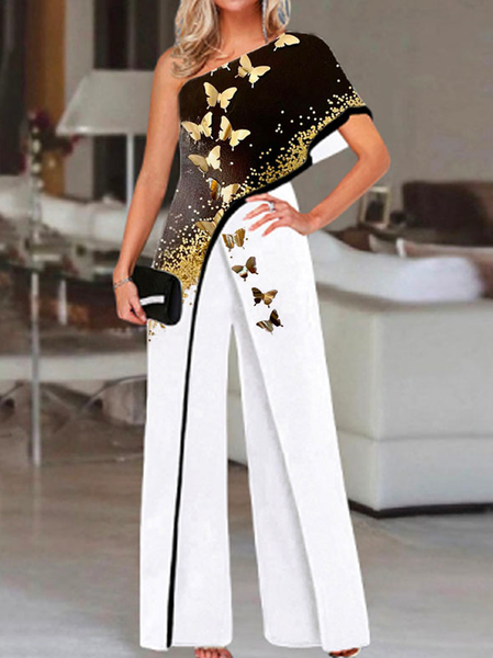 

Color Block Casual Asymmetrical Butterfly Loose Jumpsuit, Black, Jumpsuits＆Rompers