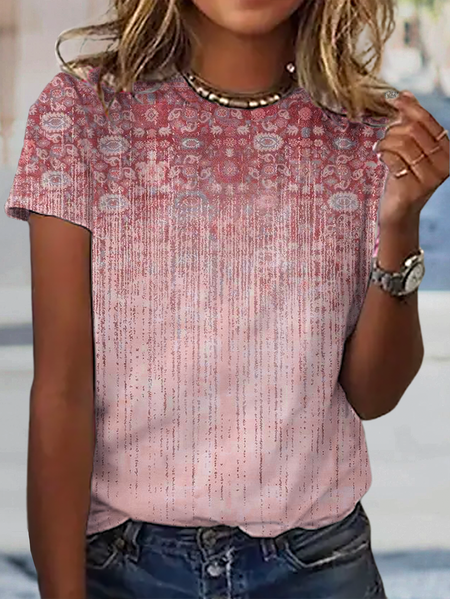 Ethnic Casual Crew Neck T-Shirt, Red, T-shirts
