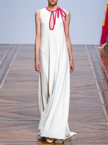 

Color Block Vacation Crew Neck Sleeveless Dress, White, Maxi Dresses