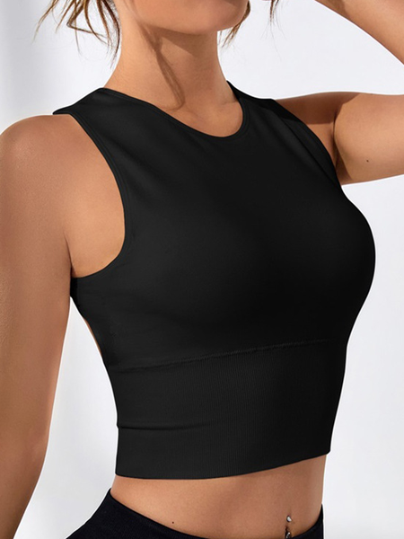 

Plain Regular Fit Casual Crew Neck Tank Top, Black, Tanks & Camis