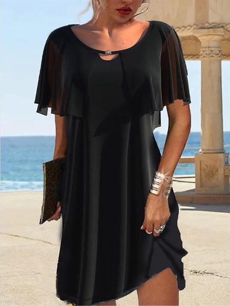 

Crew Neck Casual Loose Plain Plain Mesh Cut Out Crew Neck Mini Dress Active Fashion Daily Holiday Short Sleeve Regular Fit Black Summer Dress, Formal Dresses