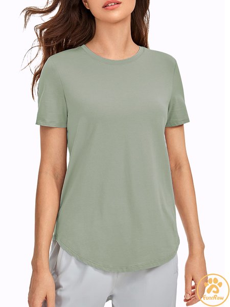 

Lilicloth X Funnpaw Women's Crew Neck Cotton Casual T-Shirt, Lightgreen, T-shirts