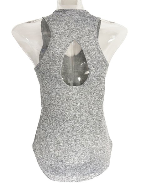 

Fitness sports vest female yoga beautiful back U-neck sleeveless solid color ice silk leggings, Gray, Tanks & Camis
