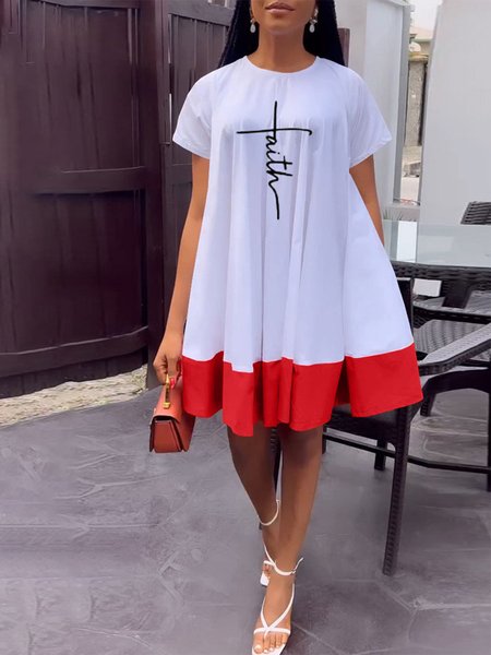 Short sleeve Urban Regular Fit Crew Neck Dress, White, Mini Dresses