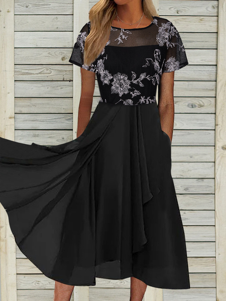 

Urban Crew Neck Lace Lace Dress, Black, Formal Dresses