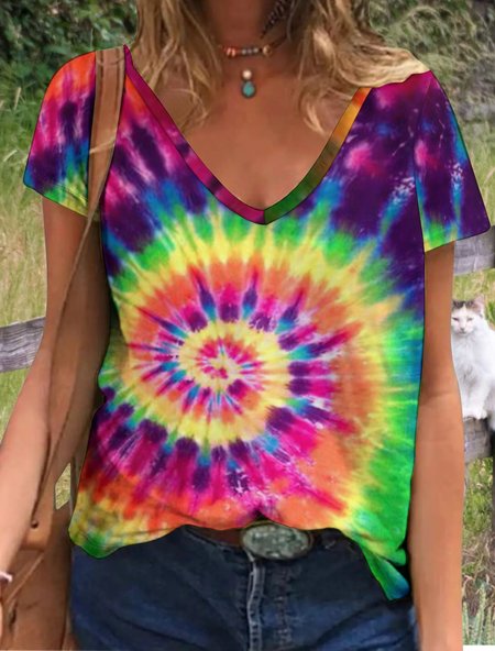 

Women's Casual Crew Neck Tie-Dye Print T-Shirt, As picture, T-shirts