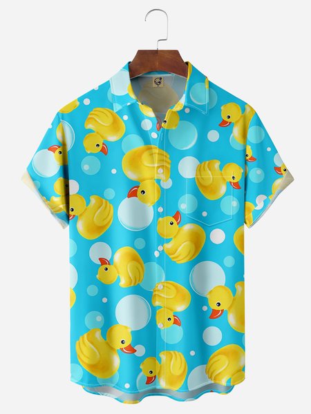 

Yellow Ducks Chest Pocket Short Sleeve Hawaiian Shirt, Blue, Men Shirts