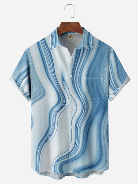 

Marble Texture Chest Pocket Short Sleeve Casual Shirt, Blue, Men Shirts