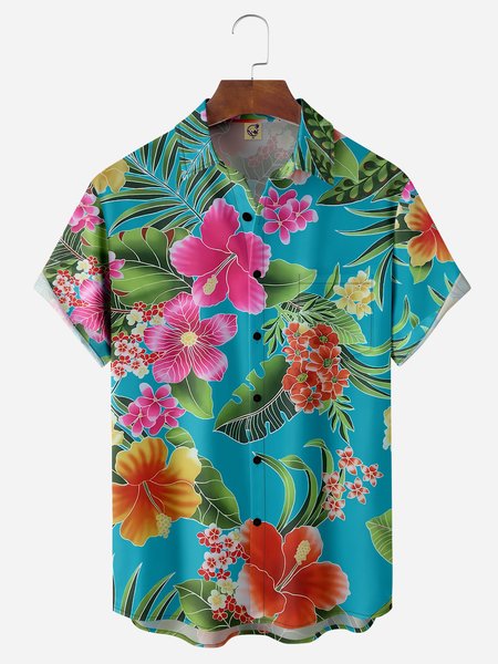 

Hibiscus Chest Pocket Short Sleeve Hawaiian Shirt, Green, Men Shirts