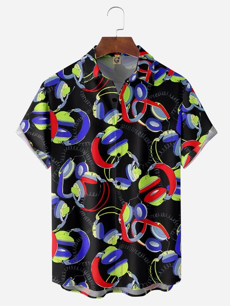 

Headset Chest Pocket Short Sleeve Casual Shirt, Black, Men Shirts