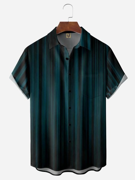 

Adstract Stripes Chest Pocket Short Sleeve Casual Shirt, Black, Men Shirts