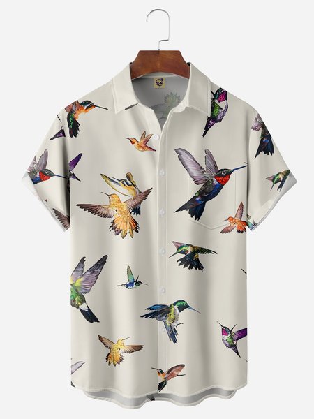 

Hummingbird Festival Chest Pocket Short Sleeve Hawaiian Shirt, Blue, Men Shirts