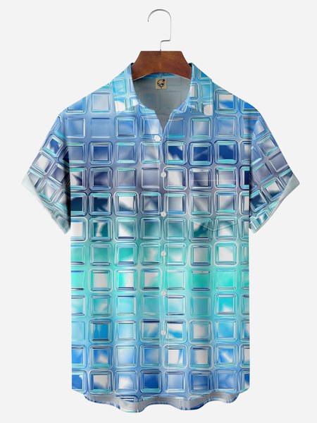 

Gradient Bubble Print Chest Pocket Short Sleeve Casual Shirt, Blue, Men Shirts