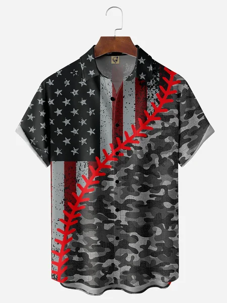 

American Flag Chest Pocket Short Sleeve Casual Shirt, Black, Men Shirts