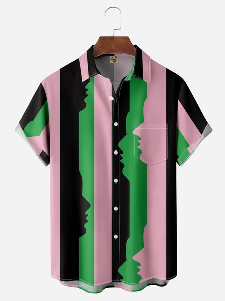 

Art Faces Chest Pocket Short Sleeve Casual Shirt, Black, Men Shirts