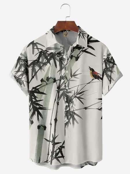 

Bamboo Chest Pocket Short Sleeves Casual Shirts, Light khaki, Men Shirts