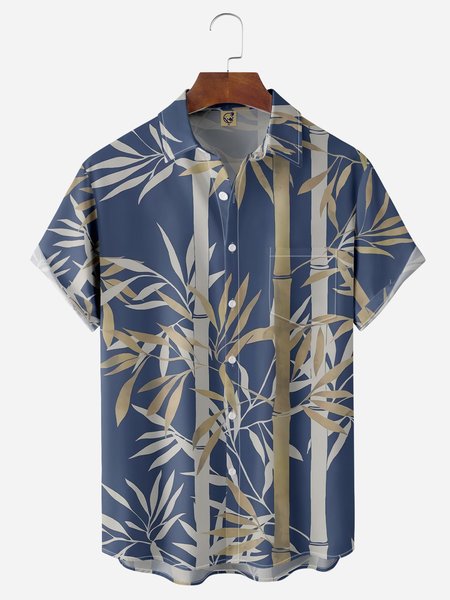 

Bamboo Chest Pocket Short Sleeves Casual Shirts, Blue, Men Shirts