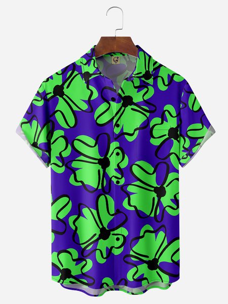 

Abstract Floral Chest Pocket Short Sleeve Hawaiian Shirt, Blue, Men Shirts