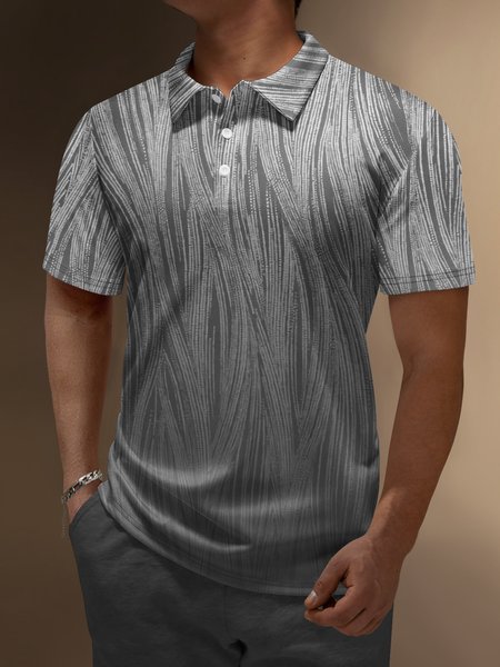 

Ombre Geometric Button Short Sleeve Polo Shirt, Gray, Polo Shirts