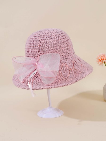 

Vacation Cotton Linen Lace Bow Decorated Sunscreen Sun Hat Casual Boho Women's Accessories, Pink, Women Hats