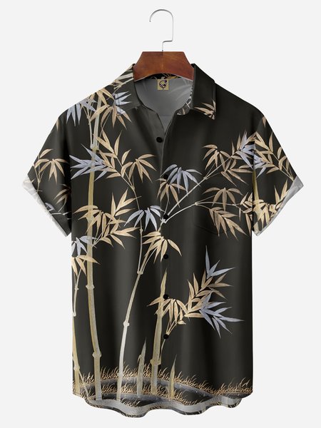 

Bamboo Chest Pocket Short Sleeves Casual Shirts, Black, Men Shirts