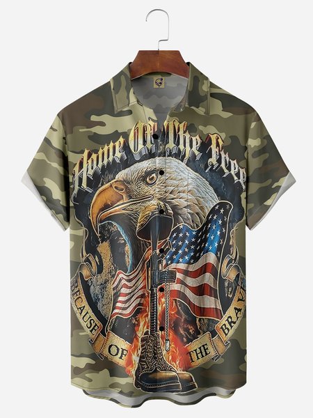 

Veterans Memorial Day Chest Pocket Short Sleeve Shirt, Green, Men Shirts