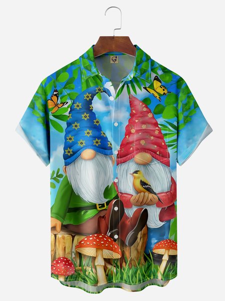 

Gnomes Chest Pocket Short Sleeve Hawaiian Shirt, Blue, Men Shirts